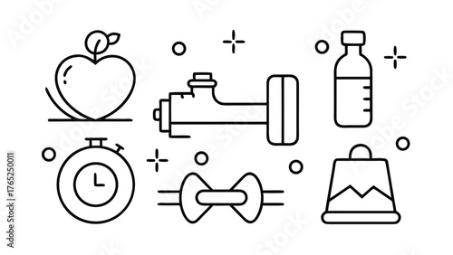 Fitness And Health Line Art Icons Scattered On White Background sport workout