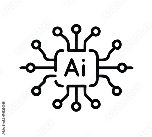 Outline icon of a central processing unit with radiating connections and the letters Ai