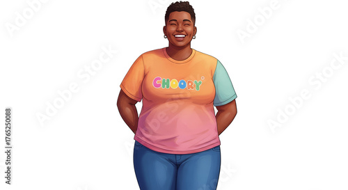 Happy Black Woman Groovy T-Shirt Orange Pink Blue