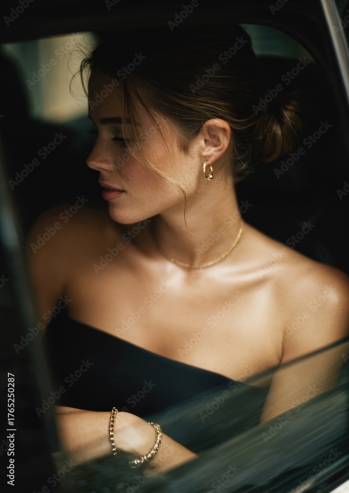 Naklejka premium Elegant woman in car portrait