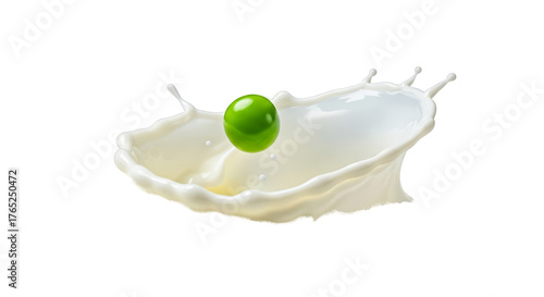 Green Pea Splash Milk Droplet Impact Macro Isolated Realistic Photo