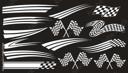 Collection of black and white racing stripes and checkered flags graphics