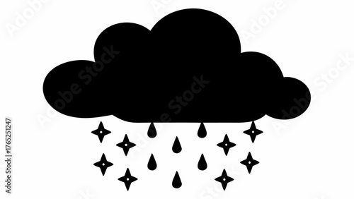Gloomy cloud showers drops with starburst shapes, a unique weather icon for your designs