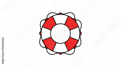 A detailed illustration of a red and white life preserver, designed for water safety.