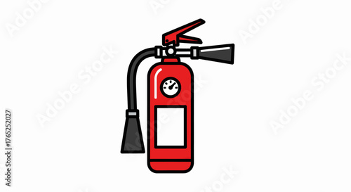 Illustration of a red fire extinguisher with a black hose and nozzle.