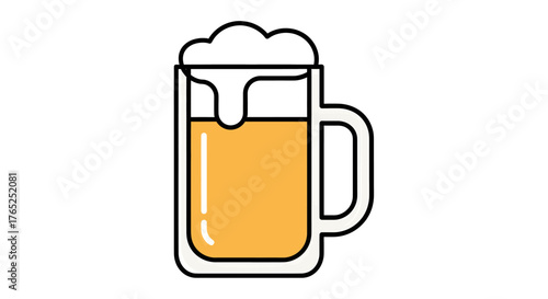 A detailed illustration of a beer mug filled with golden liquid and foamy head.
