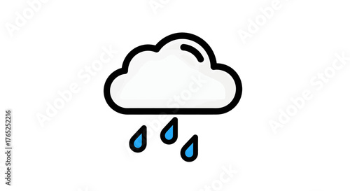 Weather icon of a cloud with raindrops falling from it.