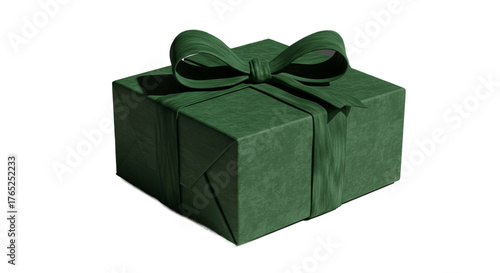 Green Textured Gift Box Tied With Ribbon Isolated on Dark Green Background 3D