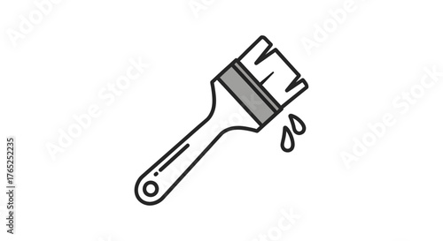 A black and white illustration of a paintbrush with dripping paint.