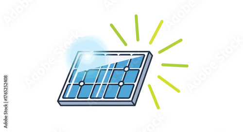 Vibrant illustration of a shining solar panel generating clean, renewable energy with bright rays.