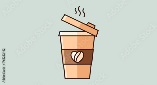 Illustration of a coffee cup with a heart on the sleeve and steam rising from the lid.