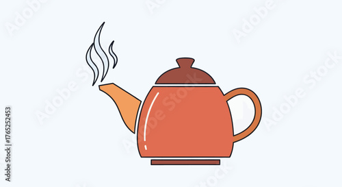 A detailed illustration of a teapot with steam rising from its spout, indicating hot contents.