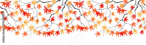 Seamless border pattern on a white background. Vector Maple tree branch with autumn leaves