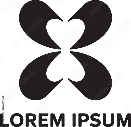 Abstract black heart symbol design with lorem ipsum text below transparent background