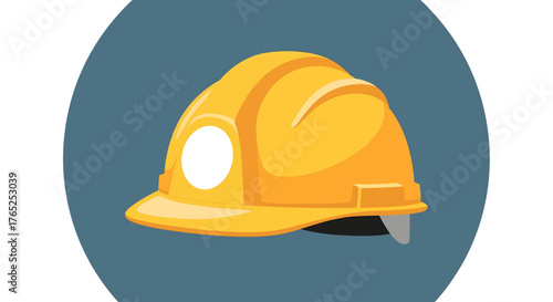 Illustration of a yellow hard hat with a light on a blue background.