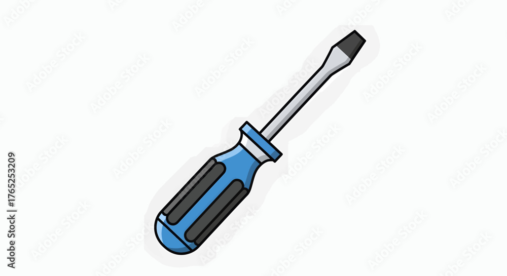 Fototapeta premium Illustration of a flathead screwdriver with a blue handle.