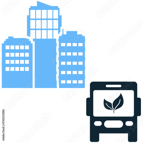 City eco transport icon vector for sustainable mobility, low-emission travel, and green commuting. Ideal for illustrating buses, bikes, and public transit in an environmentally conscious city.