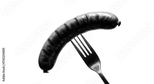 Grilled Sausage on Fork Realistic Photo with Dramatic Lighting