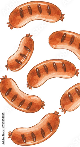 Grilled Sausages Brown Background Detailed Realistic Photo