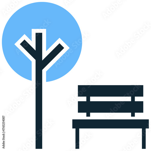 Park icon vector for recreation, green space, and urban nature. Ideal for illustrating city parks, public areas, and environmental amenities within an urban layout.