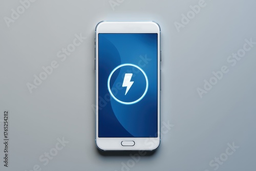 Smartphone displaying a battery charging symbol on a blue background.