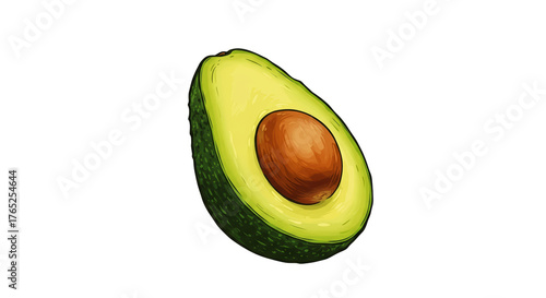 Half Avocado Food Illustration With Seed and Green Background