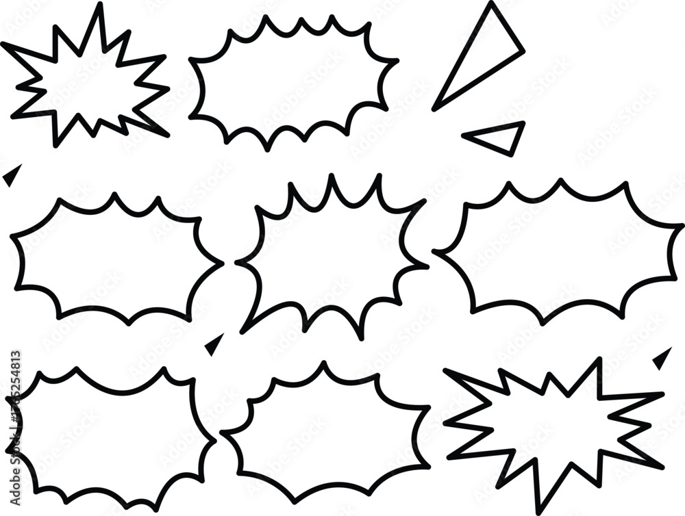 Fototapeta premium Variety of blank comic speech bubbles and symbols in black and white vector illustration