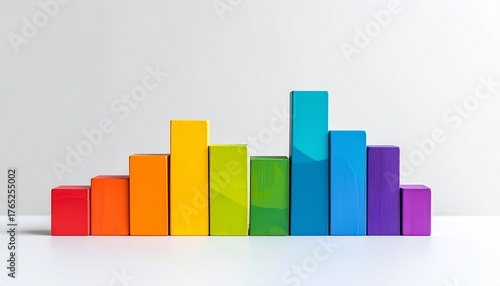 Colorful bar graph with eight vertical bars in spectrum hues rising left to right, set against a vibrant watercolor splash on a glossy surface. Free Download Colorful bar graph with eight vertical bars in spectrum hues rising left to right, set against a vibrant watercolor splash on a glossy surface. - GFXLoad