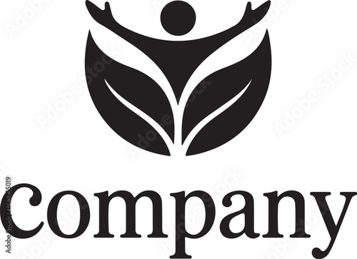 Simple abstract human and leaf logo design for health wellness and natural brand identity transparent background