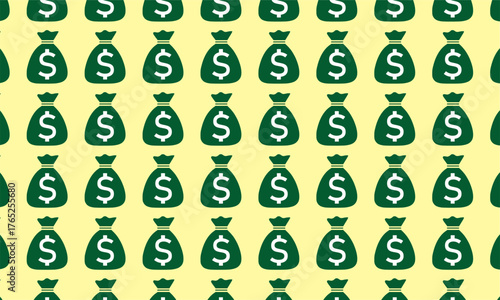 Money Bag Seamless Pattern. Business and Finance Vector Background. Perfect for wrapping paper, background, wallpaper, and financial design
