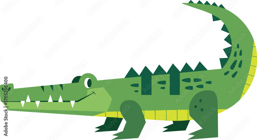 Obraz premium Cartoon Alligator Walking with a Smile, Illustration for Kids and Educational Materials, Crocodile Reptile Animal Character Isolated on White Background, Friendly Design for Children's Books and Websi