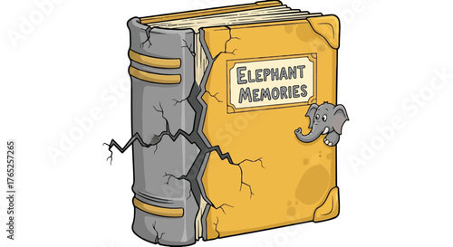 Cute Elephant Peeks From Cracked Memory Book Art