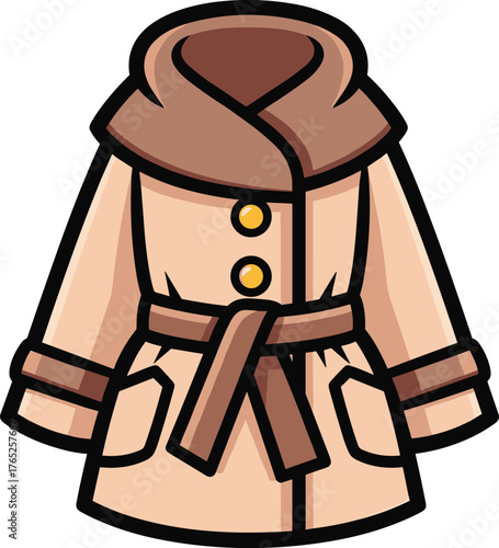 Illustration of a Stylish Trench Coat, a Winter Wardrobe Essential Depicted with a Brown Belt and Buttons, Perfect for Fashion Outlines, Clothing Design Mockups, or Fall Season Marketing Materials, Cr