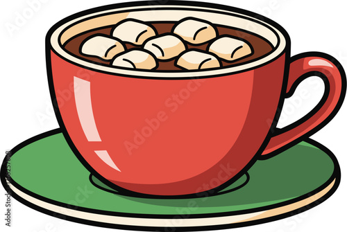 Steaming Hot Chocolate with Marshmallows Illustration: Indulge in a comforting beverage graphic element set against a clean background for winter holiday cheer and seasonal celebrations, suitable for