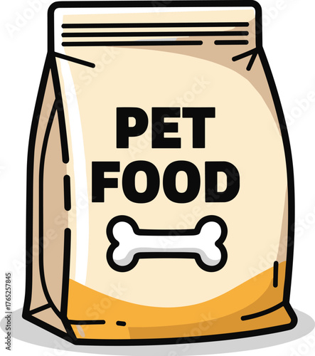 Cartoon Pet Food Bag Ready for Delivery: Depicting Nutrition, Health, and Care for Loyal Companions in Animal Shelters and Veterinary Clinics. Illustration for Products, Packaging, Advertising, and Ma