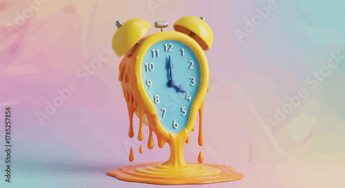 Dripping Yellow Alarm Clock Surreal Time Pressure Render
