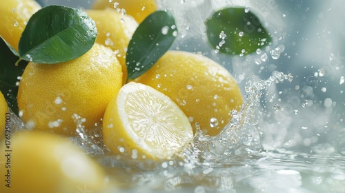 Lemons splash water