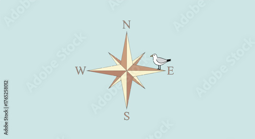 Eastward Seagull Guide Simple Direction Compass Rose Illustration