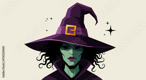 Eerie Halloween Witch Casting a Spell with Enchantment and Mystique, Set Against a Spooky Background, Perfect for Holiday Greetings, Marketing and Festive Decoration, Expressive Graphic Illustration w