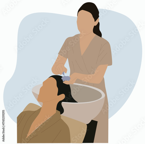  People in spa, woman having her head washed,woman having her hair done at the salon