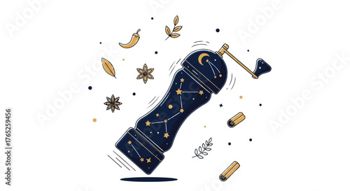 Celestial Spice Mill Grinder Stars and Floating Seasonings