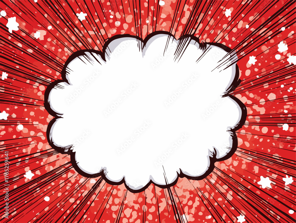 Ilustración vectorial de un bocadillo de diálogo en blanco con líneas de velocidad y fondo rojo brillante para diseño de cómics