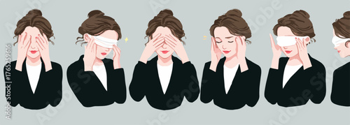 Ilustración vectorial de una mujer con los ojos vendados, simbolizando la ignorancia, la ceguera o la falta de conocimiento.