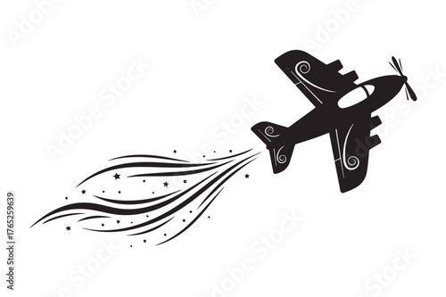 Propeller airplane silhouette with smoke trail vector