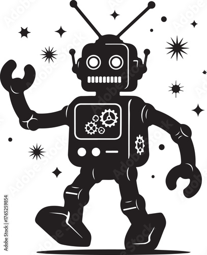 Futuristic robot silhouette technology art vector