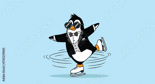 Cool Tuxedo Penguin Spins on Ice Vector Art