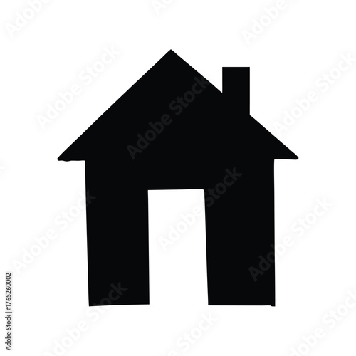 Simple black and white illustration of a house with chimney and door