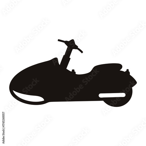 Black silhouette of a personal watercraft or jet ski, isolated on white