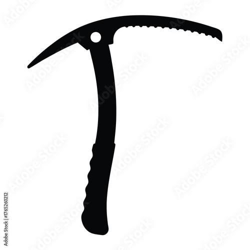 Isolated silhouette of a black ice axe against a clean white background