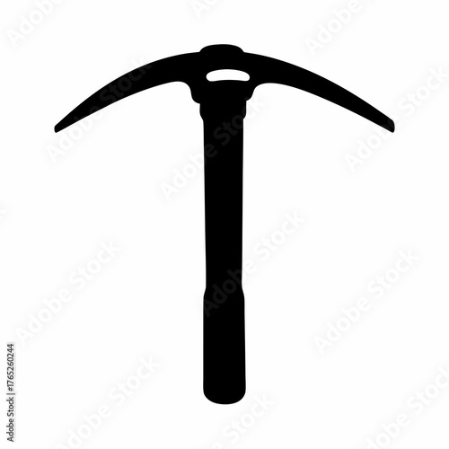 A minimalist silhouette image of a black vintage mining pickaxe tool
